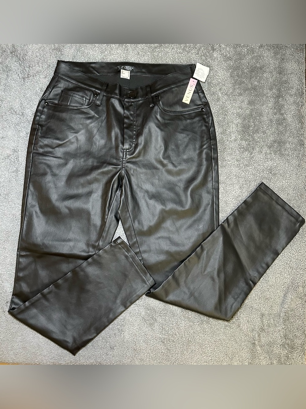 VENUS Black Leather Skinny Jeans